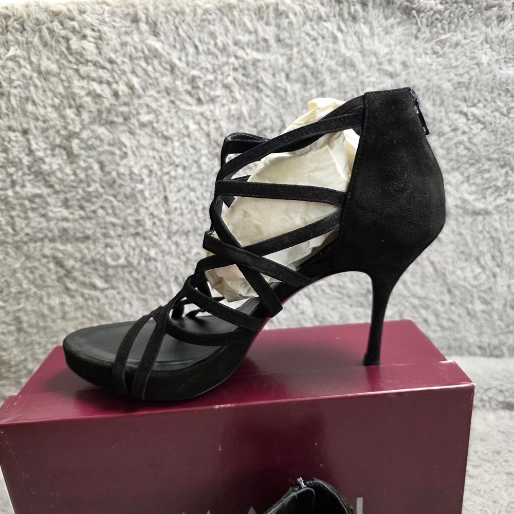 NEW Amalfi by Rangoni Black Italian Suede Leather Strappy Heels Sandals Size 10M